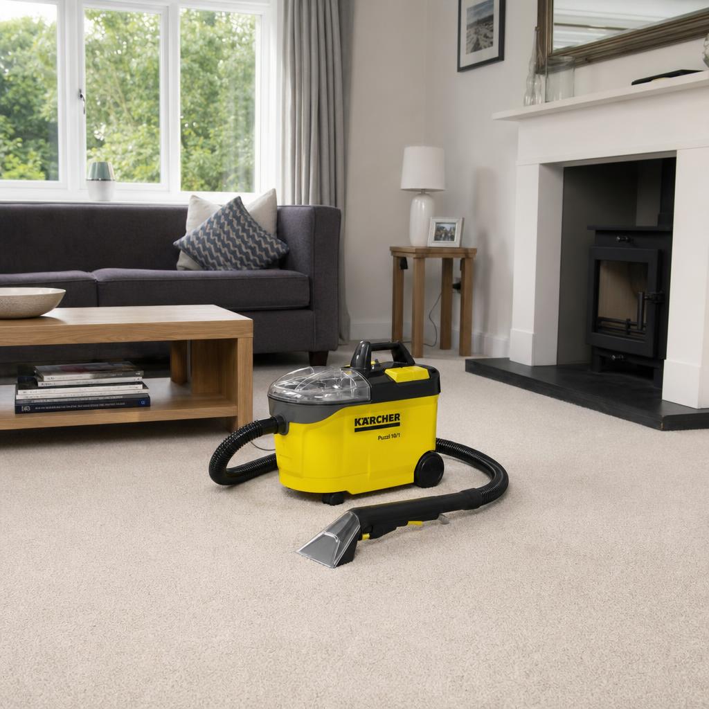 Kärcher Puzzi spray extractor machine on freshly cleaned carpet in a Warrington home